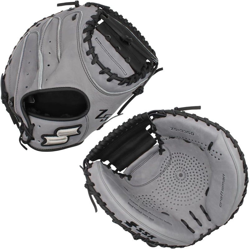 SSK Z5 Craftsman Baseball Catcher’s Mitt – 32.5” - 33” - 33.5” – Right & Left Hand Throw (Grey/Black, 33.5" - Left Hand Throw) - Image 1